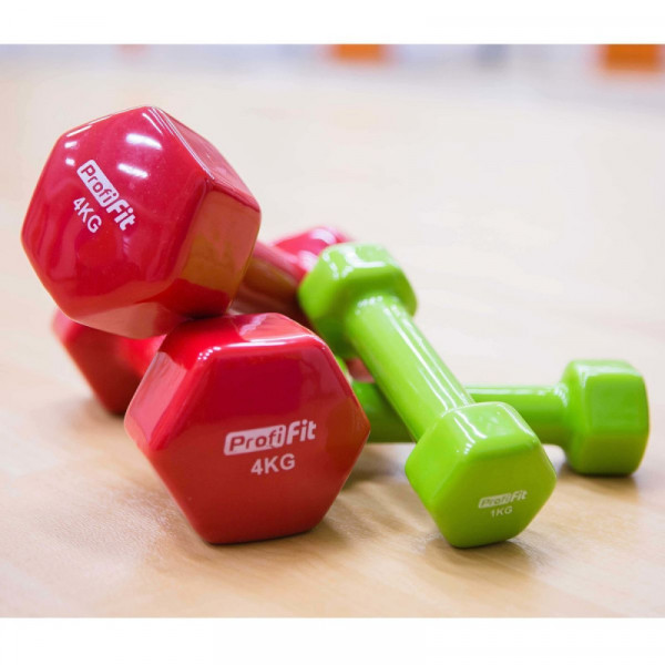Гантель в виниловой оболочке, шестигранник 1 кг, зеленая PROFI-FIT