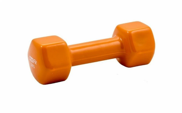 Гантель в виниловой оболочке PROFI-FIT 2 кг, форма шестигранник, оранжевый