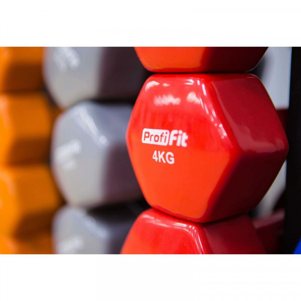 Гантель в виниловой оболочке, шестигранник 4 кг, красная PROFI-FIT