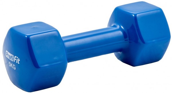 Гантель в виниловой оболочке PROFI-FIT 5 кг, форма шестигранник, синий