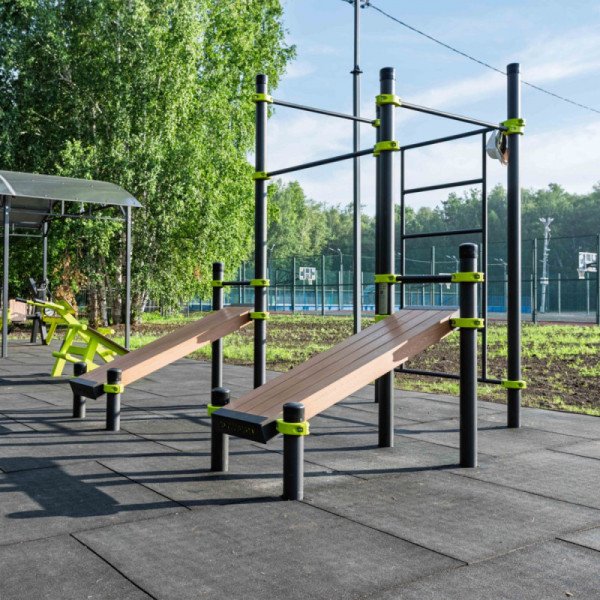 Воркаут площадка (3 турника, шведская стенка, 2 наклонные скамьи) ZAVODSPORTA W221