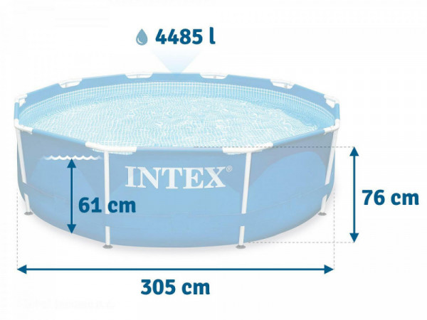 Каркасный бассейн Intex Metal Frame 305х76см, 4485л, фил.-насос 1250л/ч (28202)