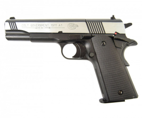 Пневматический пистолет Umarex Colt Government M1911 A1 Dark OPS (хром. с черн. пласт. накладками) 4,5 мм