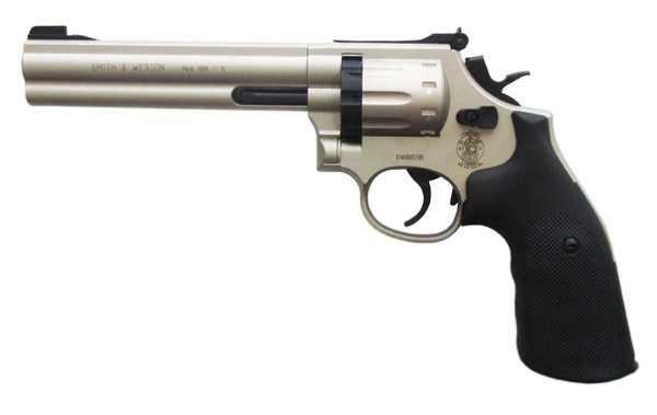 Пистолет пневматический S&W 686-6" (никель с чёрными резиновыми накладками)