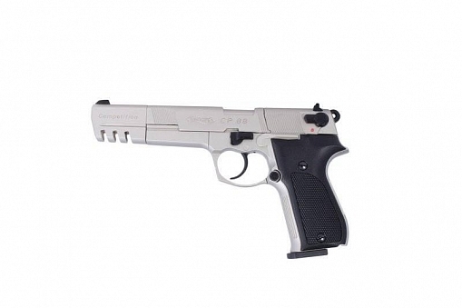 Пистолет пневматический Walther СР 88 Competition (удлиненный свол, никель с чёрными пластиковыми накладками)